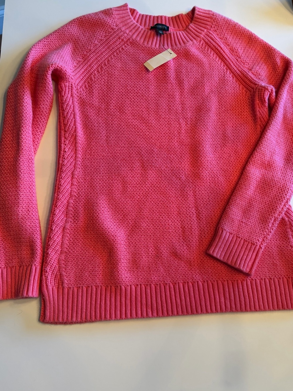 Talbots Coral Pink Crewneck Textured Knit Sweater